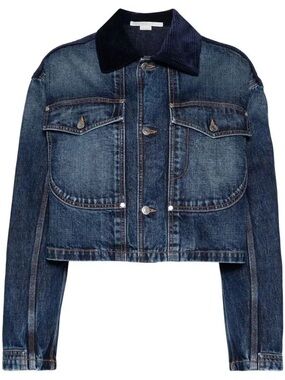 WARP + WEFT Mercer The Original Dark Blue Denim Jacket Corduroy Ribbed Collar SM